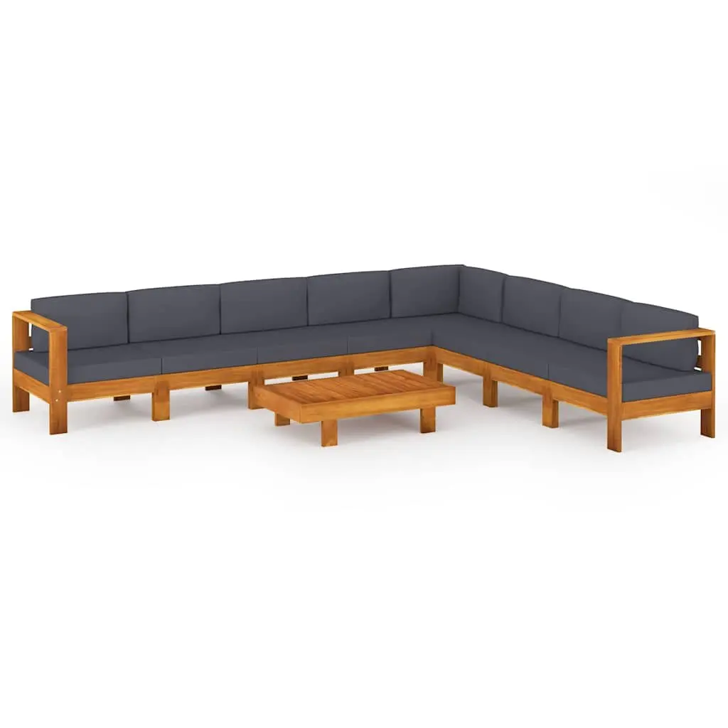 9 Piece Outdoor Garden Lounge Set Acacia Wood Grey Cushions Patio Furniture