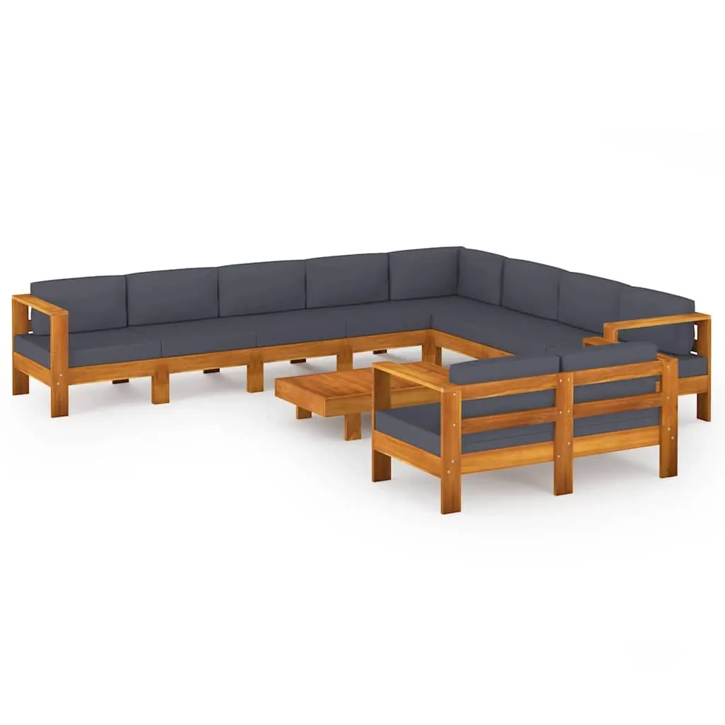Garden Lounge Set Acacia Wood 10 Piece Outdoor Furniture Padded Cushions