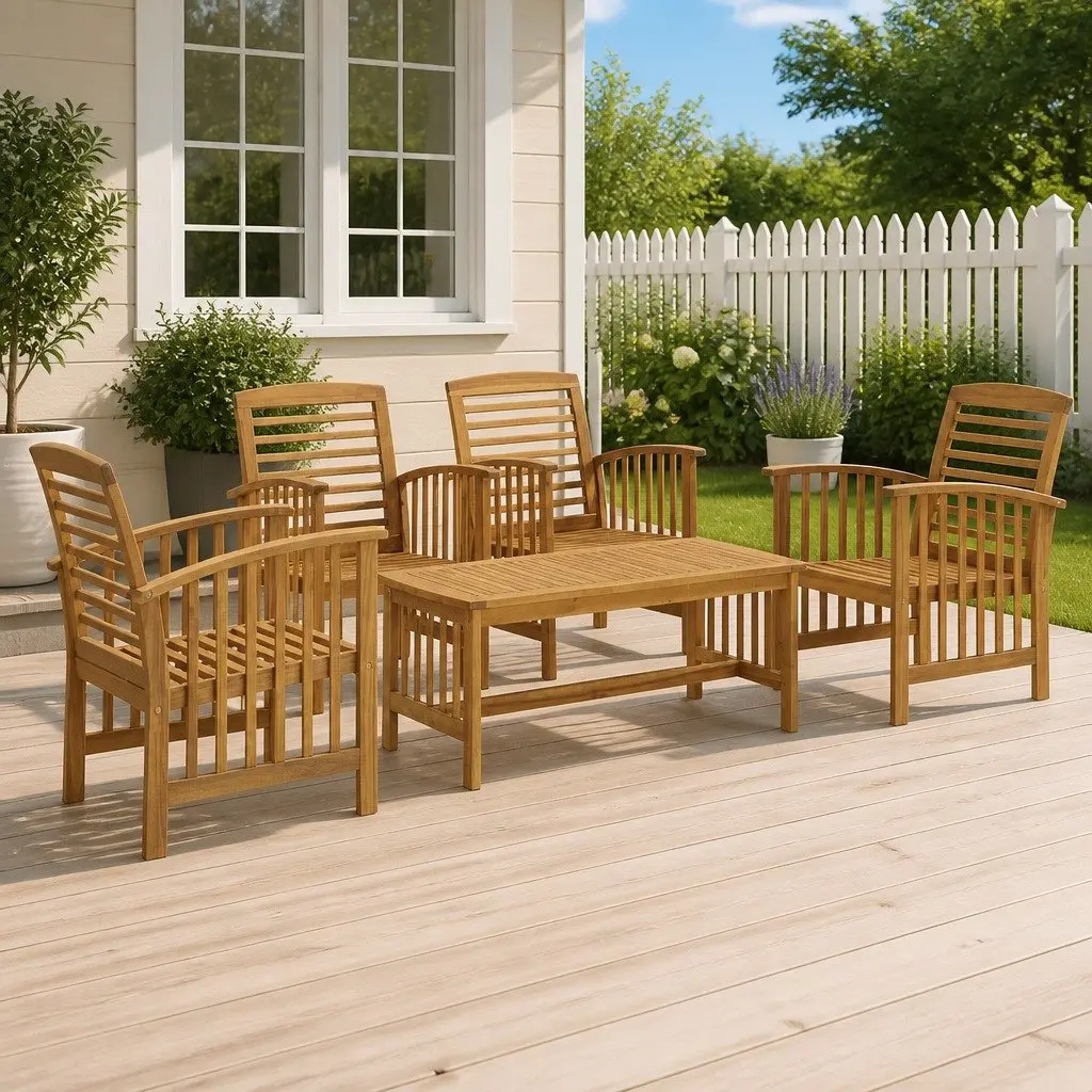 Garden Lounge Set 5 Piece Outdoor Furniture Solid Wood Patio Sofa Coffee Table