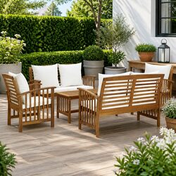 5 Piece Garden Lounge Set Outdoor Furniture with Cushions Solid Acacia Wood