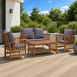 Garden Lounge Set 4 Piece Outdoor Furniture Patio Seating Grey Cushions Wood