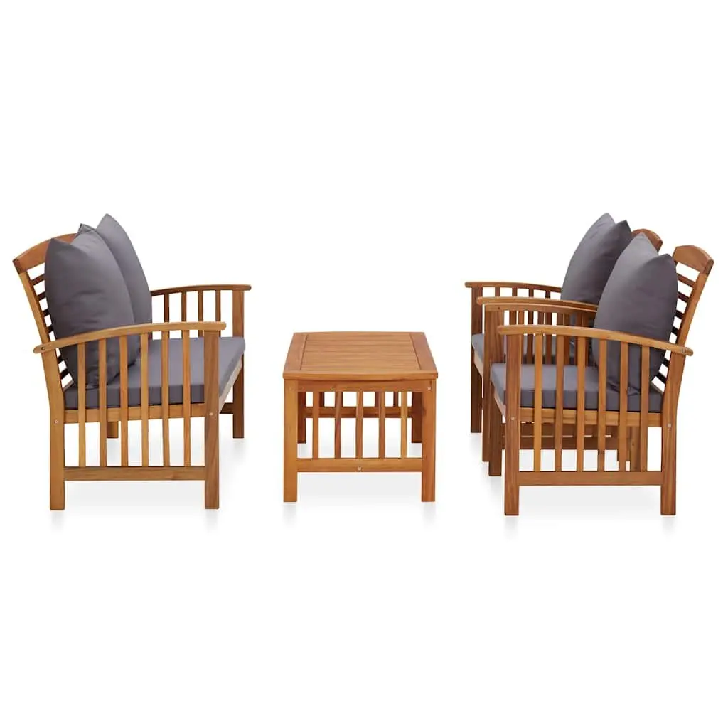 Garden Lounge Set 4 Piece Outdoor Furniture Grey Cushions Solid Acacia Wood