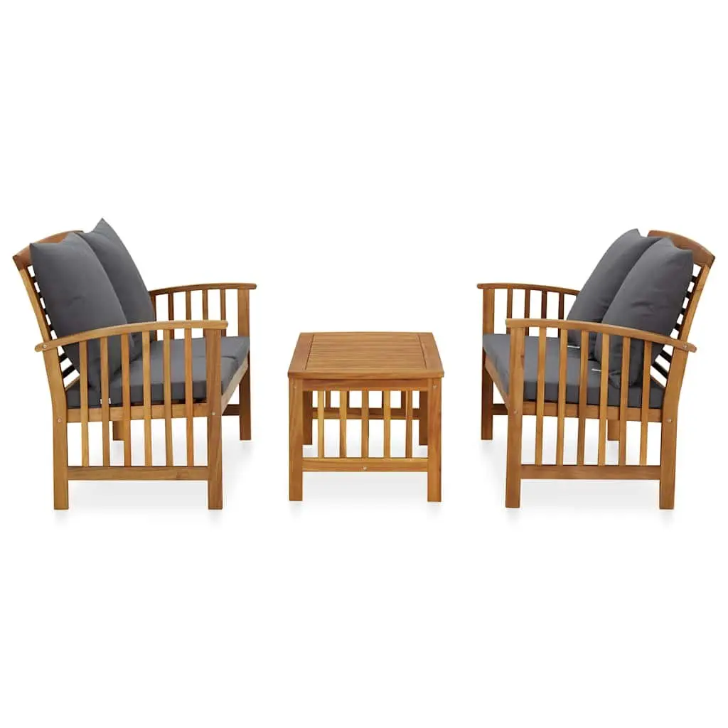 Garden Lounge Set Solid Acacia Wood 3 Piece Outdoor Furniture with Cushions