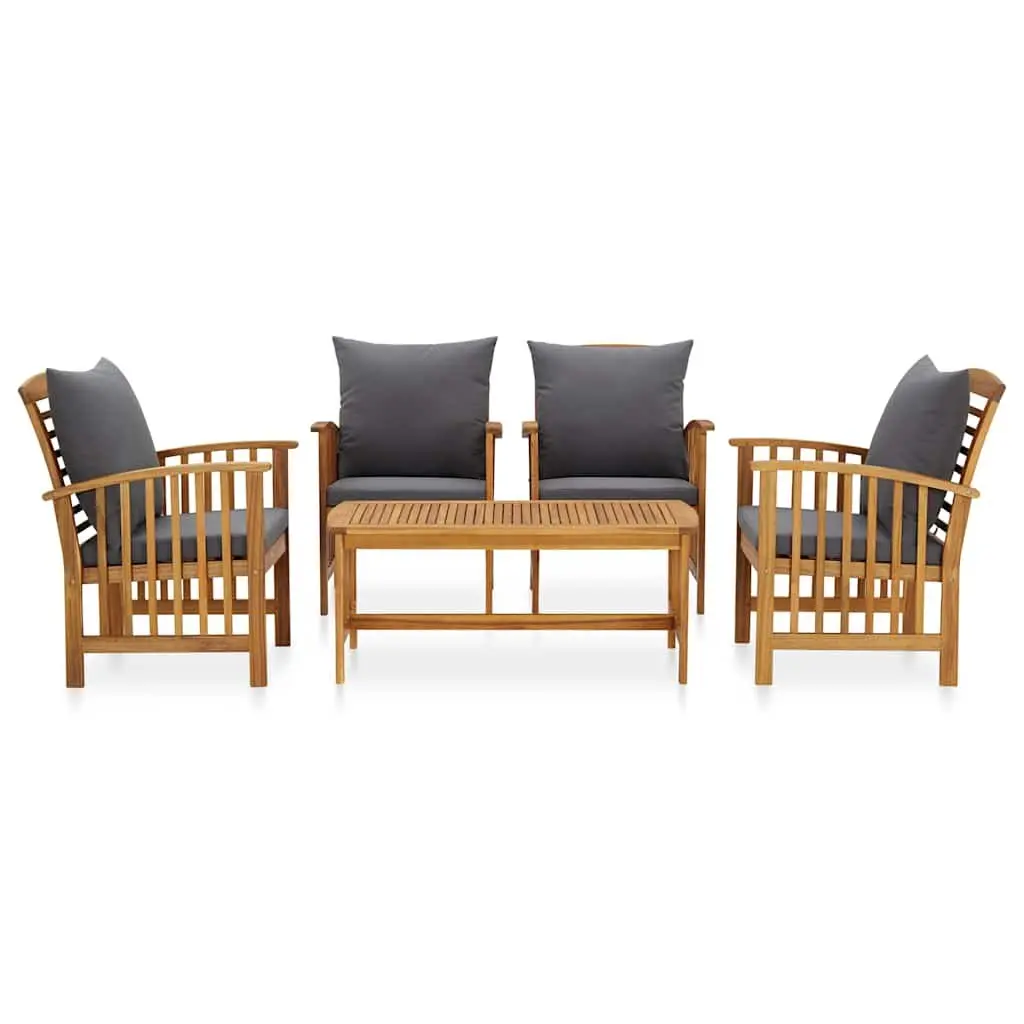 5 Piece Garden Lounge Set Solid Acacia Wood Outdoor Patio Furniture with Cushions