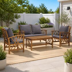 Garden Lounge Set 4 Piece Outdoor Furniture Patio Seating with Cushions