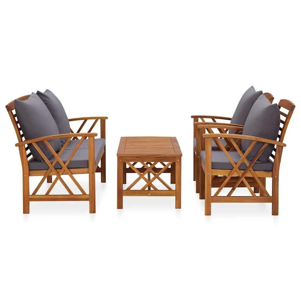 Garden Lounge Set Solid Acacia Wood 4 Piece Outdoor Furniture with Cushions