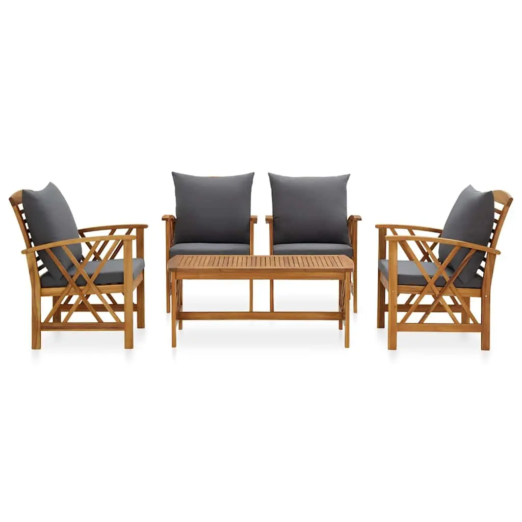 5 Piece Garden Lounge Set Solid Acacia Wood Outdoor Furniture with Cushions