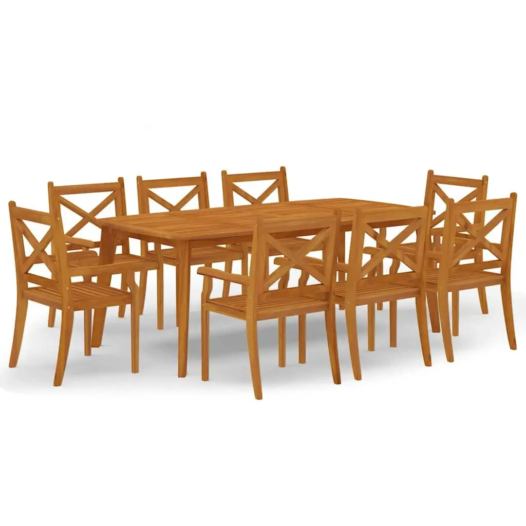 9 Piece Outdoor Patio Dining Set Brown Solid Acacia Wood Table and Chairs