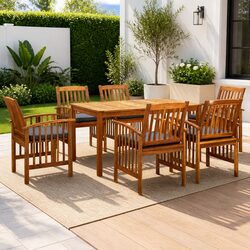 Garden Dining Set 7 Piece Outdoor Furniture Table Chairs Acacia Wood Grey