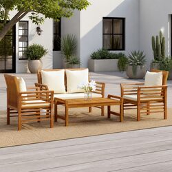 Garden Lounge Set 4 Piece Brown Acacia Wood Outdoor Furniture with Cushions