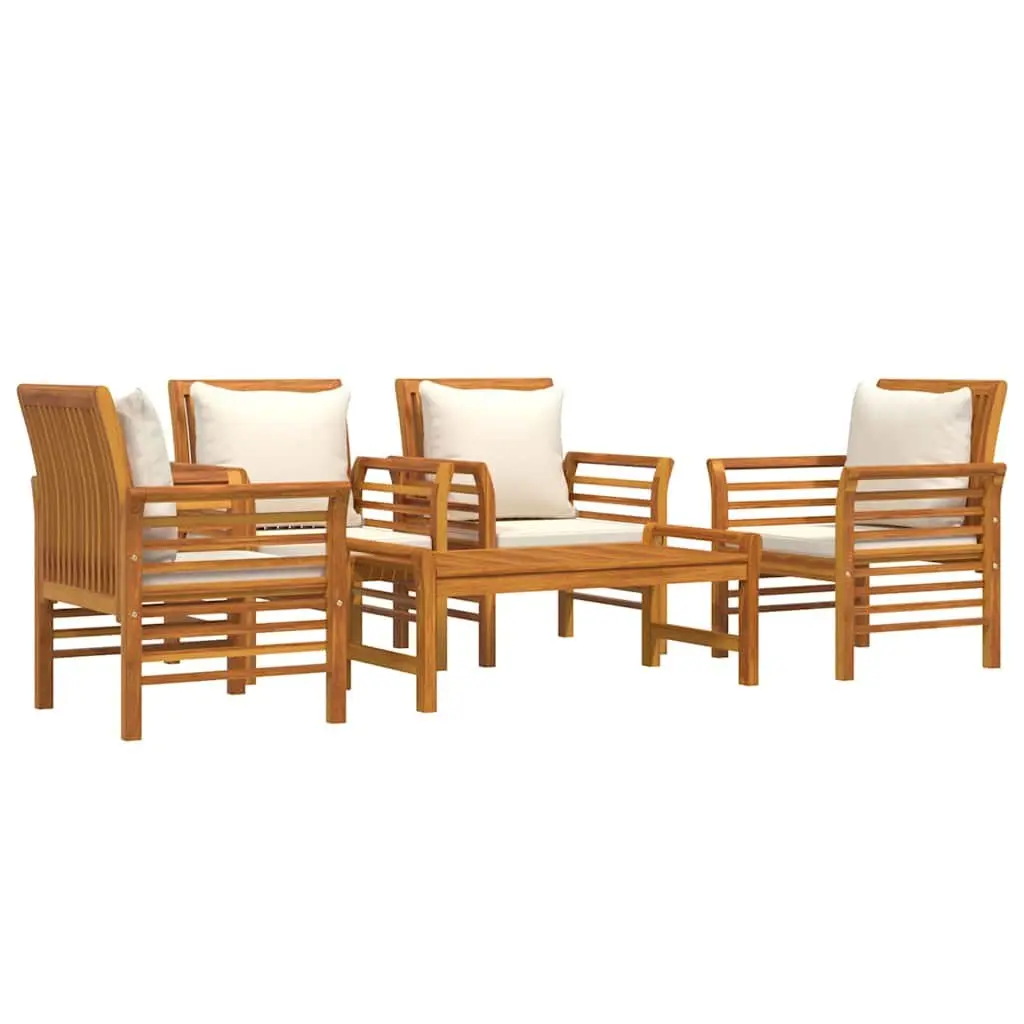Garden Lounge Set Solid Acacia Wood 5 Piece Outdoor Furniture with Cushions Brown
