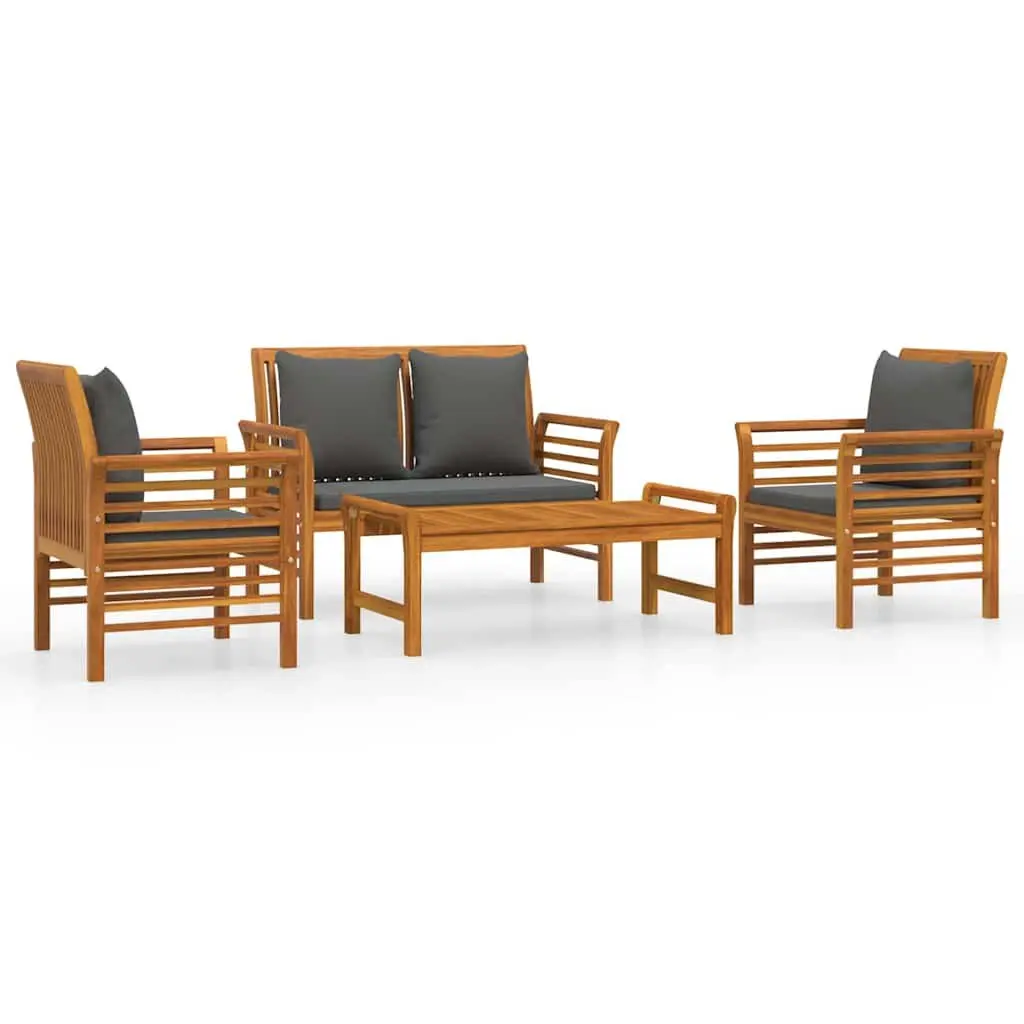 4 Piece Garden Lounge Set Solid Acacia Wood with Cushions Outdoor Furniture
