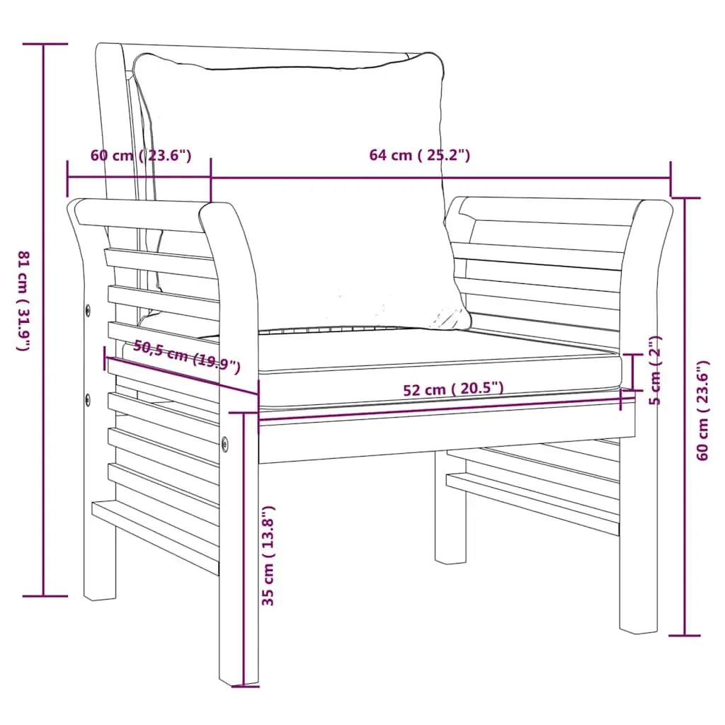 4 Piece Garden Lounge Set Solid Acacia Wood with Cushions Outdoor Furniture