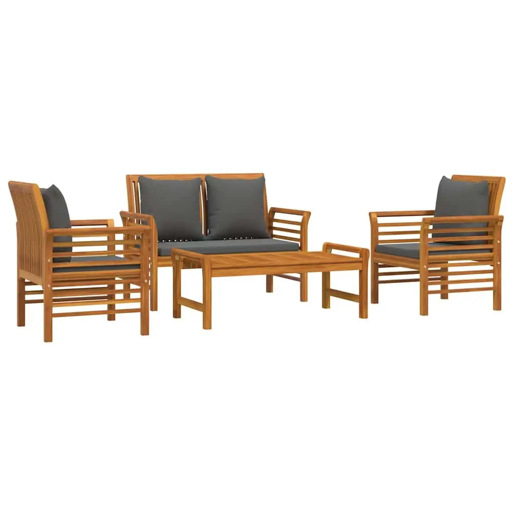 4 Piece Garden Lounge Set Solid Acacia Wood with Cushions Outdoor Furniture