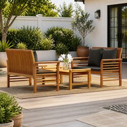 Garden Lounge Set 3 Piece Outdoor Furniture Brown Acacia Wood with Cushions