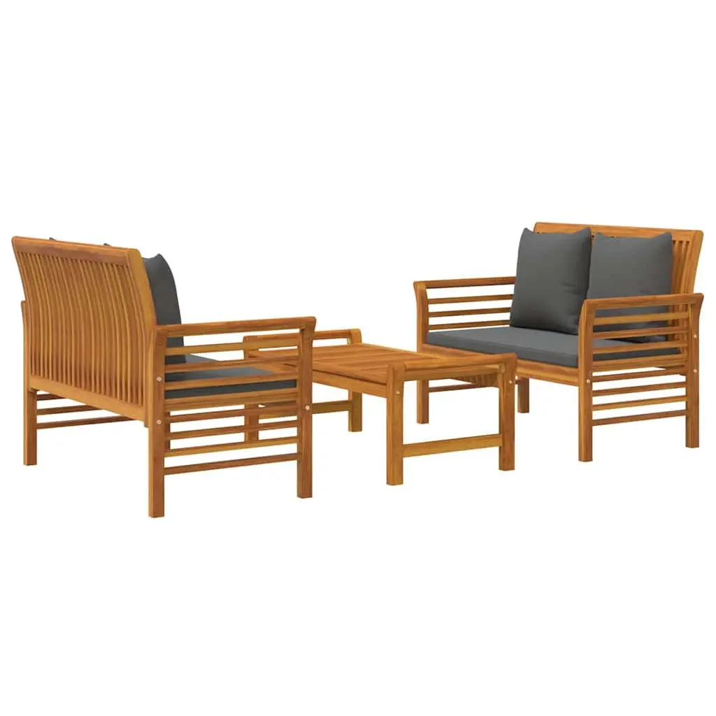 Outdoor Lounge Set Acacia Wood Brown 3 Piece with Cushions for Relaxation and Socializing