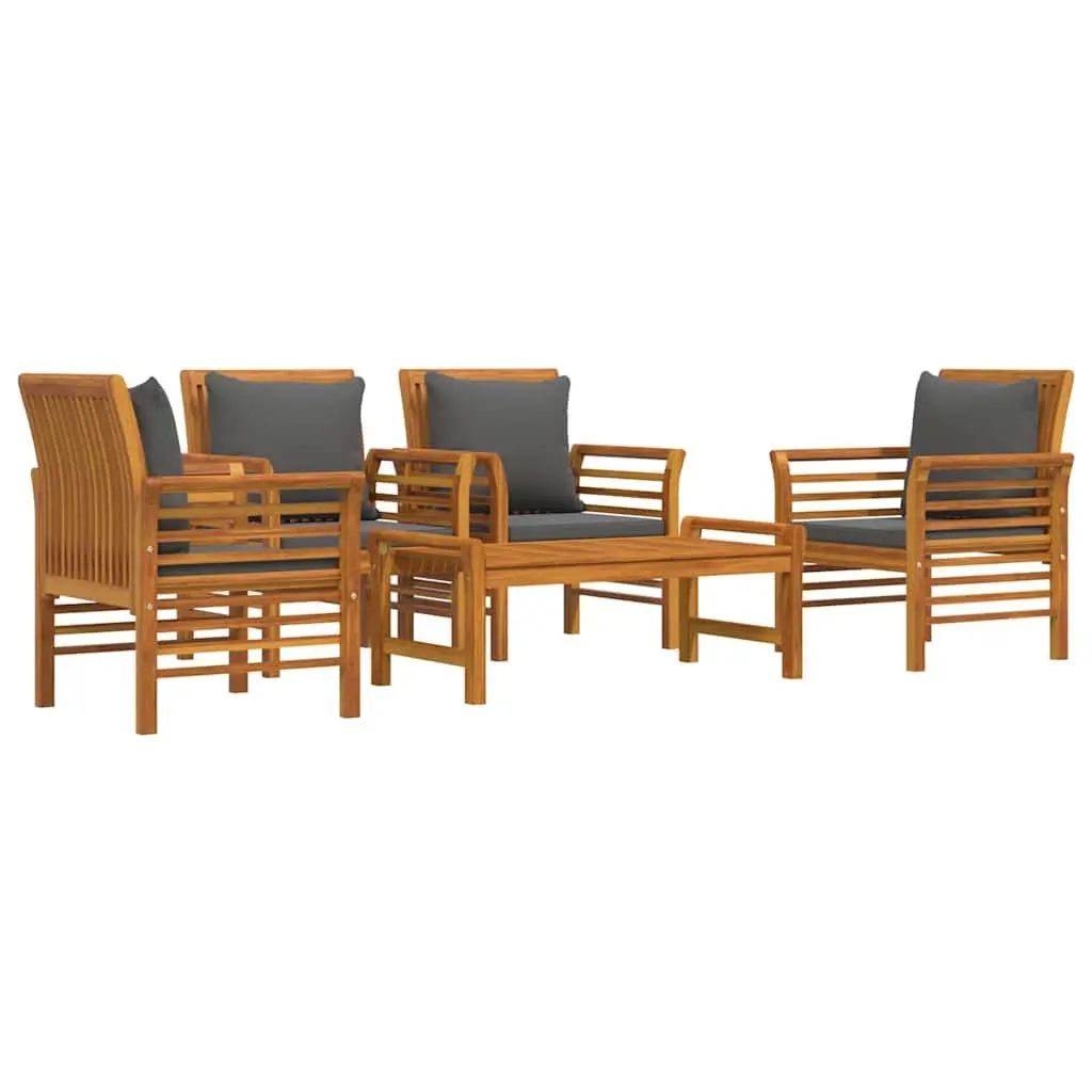 Garden Lounge Set Solid Acacia Wood 5 Piece Outdoor Furniture with Cushions