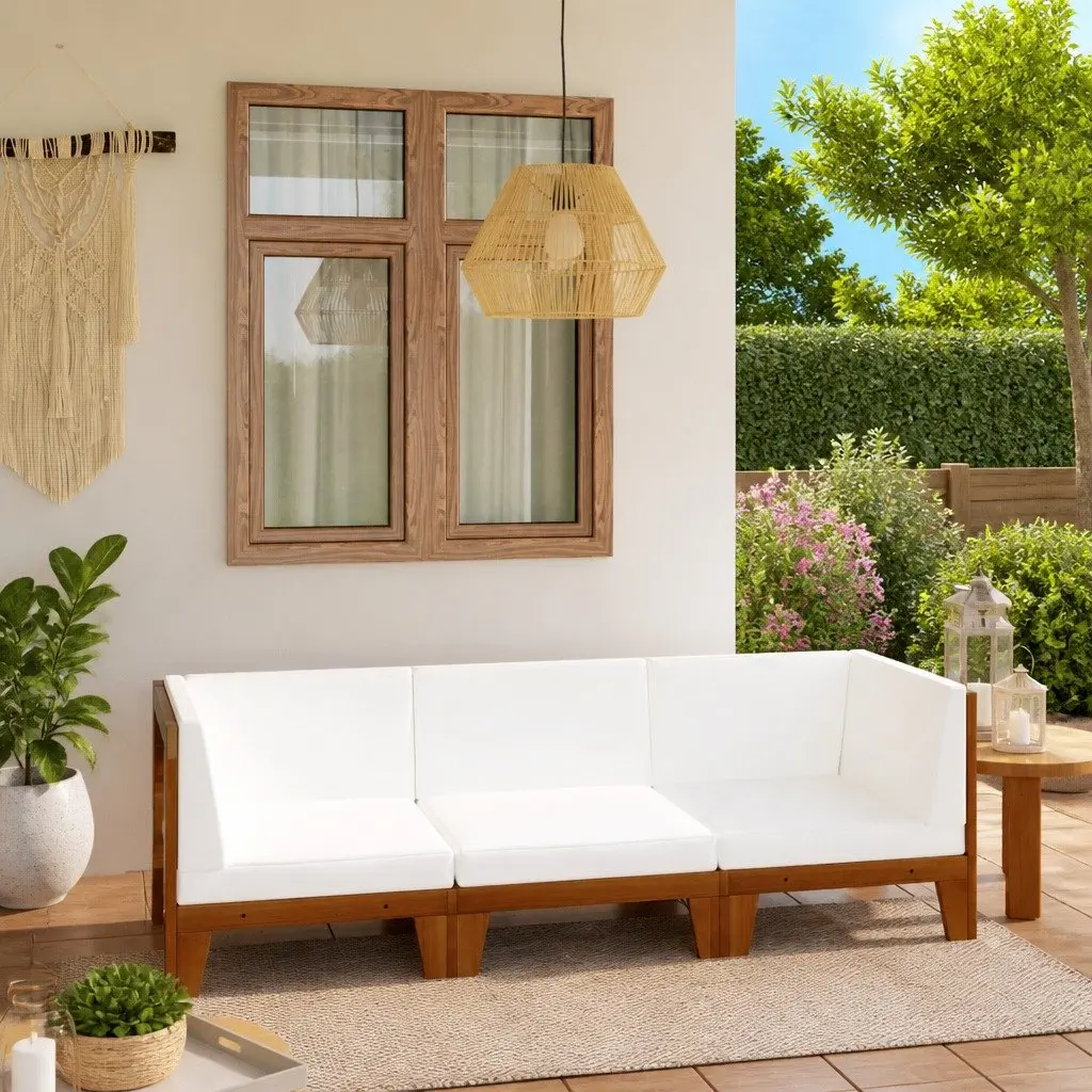 3 Piece Garden Lounge Set Solid Acacia Wood Outdoor Furniture with Cushions