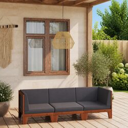 Garden Lounge Set 3 Piece Outdoor Furniture Grey Cushions Acacia Wood Modular