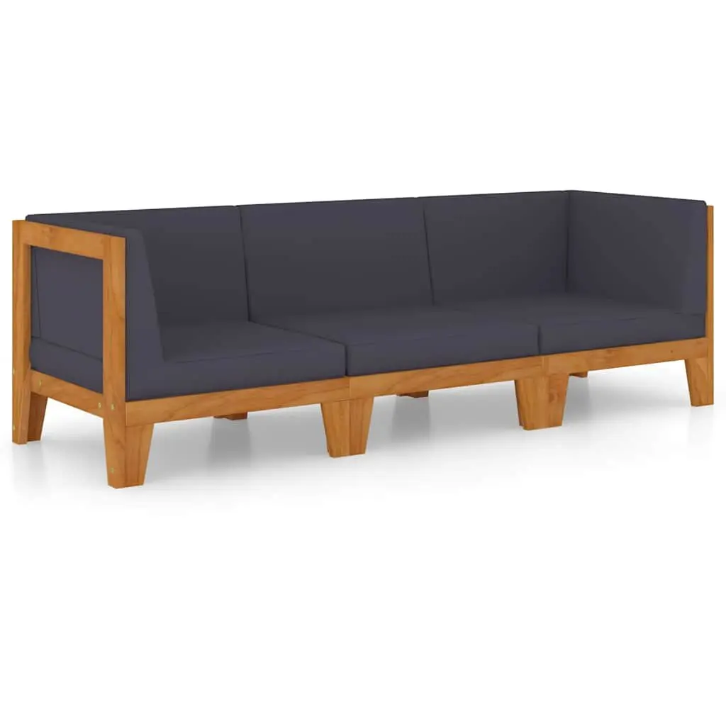 Garden Lounge Set 3 Piece Outdoor Furniture Grey Cushions Acacia Wood Modular