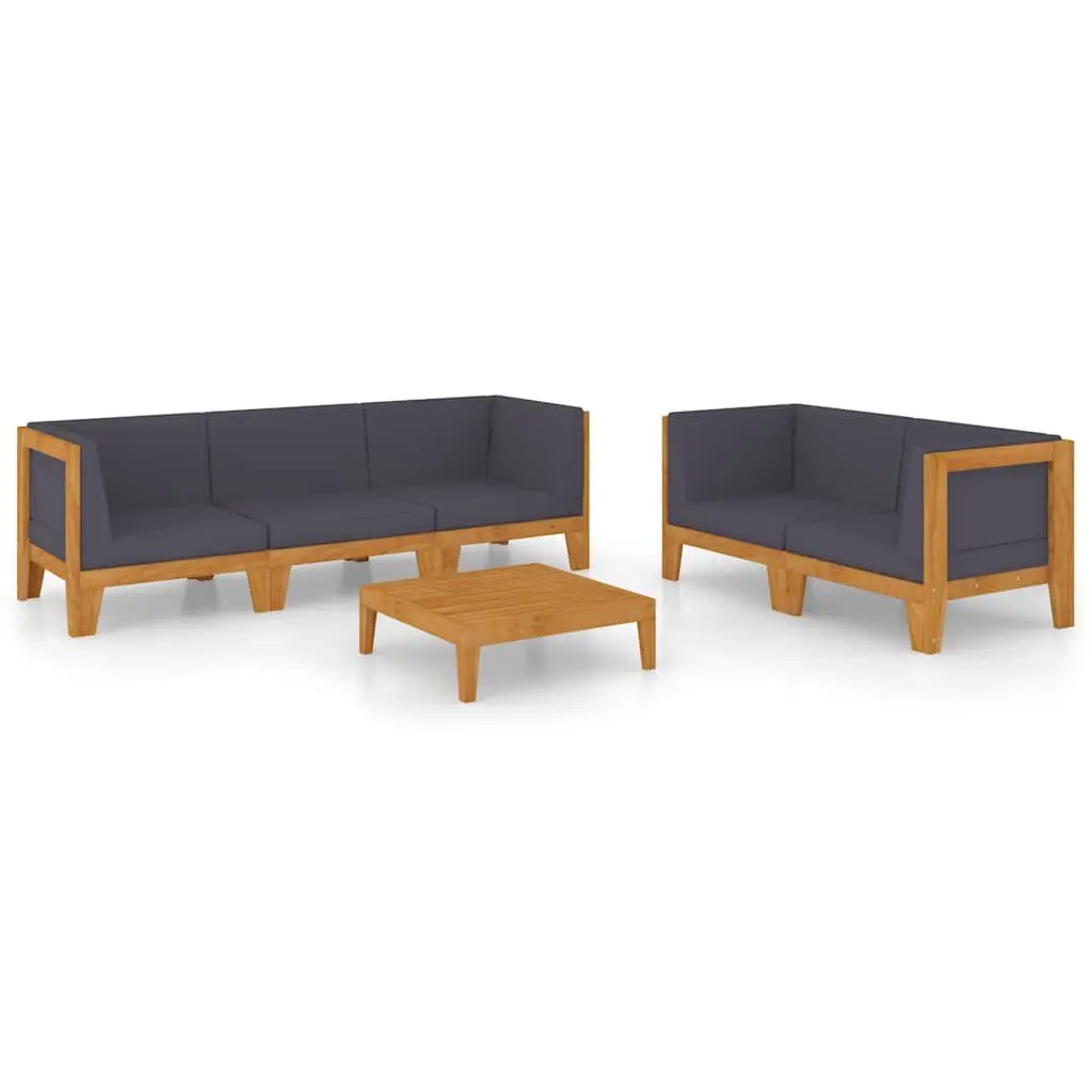 Garden Lounge Set 6 Piece Outdoor Furniture Grey Cushions Acacia Wood Patio