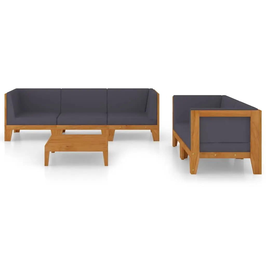 Garden Lounge Set 6 Piece Outdoor Furniture Grey Cushions Acacia Wood Patio
