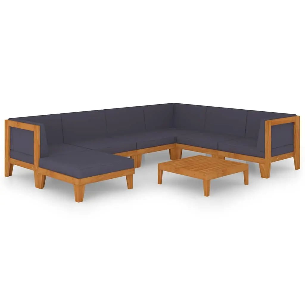 8 Piece Outdoor Acacia Wood Lounge Set with Cushions Grey
