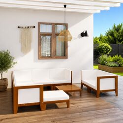 Garden Lounge Set 10 Piece Outdoor Furniture White Cushions Acacia Wood Modular
