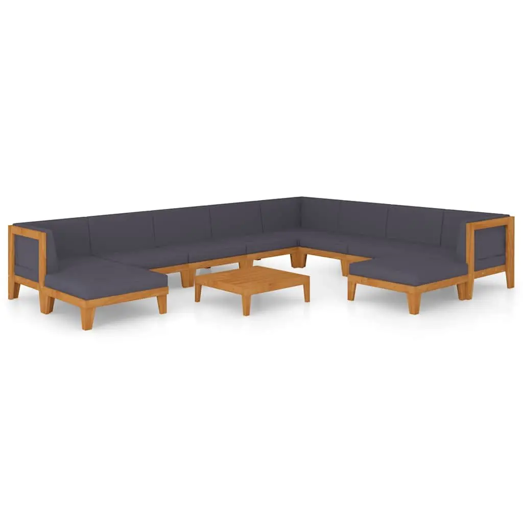 Garden Lounge Set 11 Piece Modular Outdoor Furniture Grey Acacia Wood Cushions