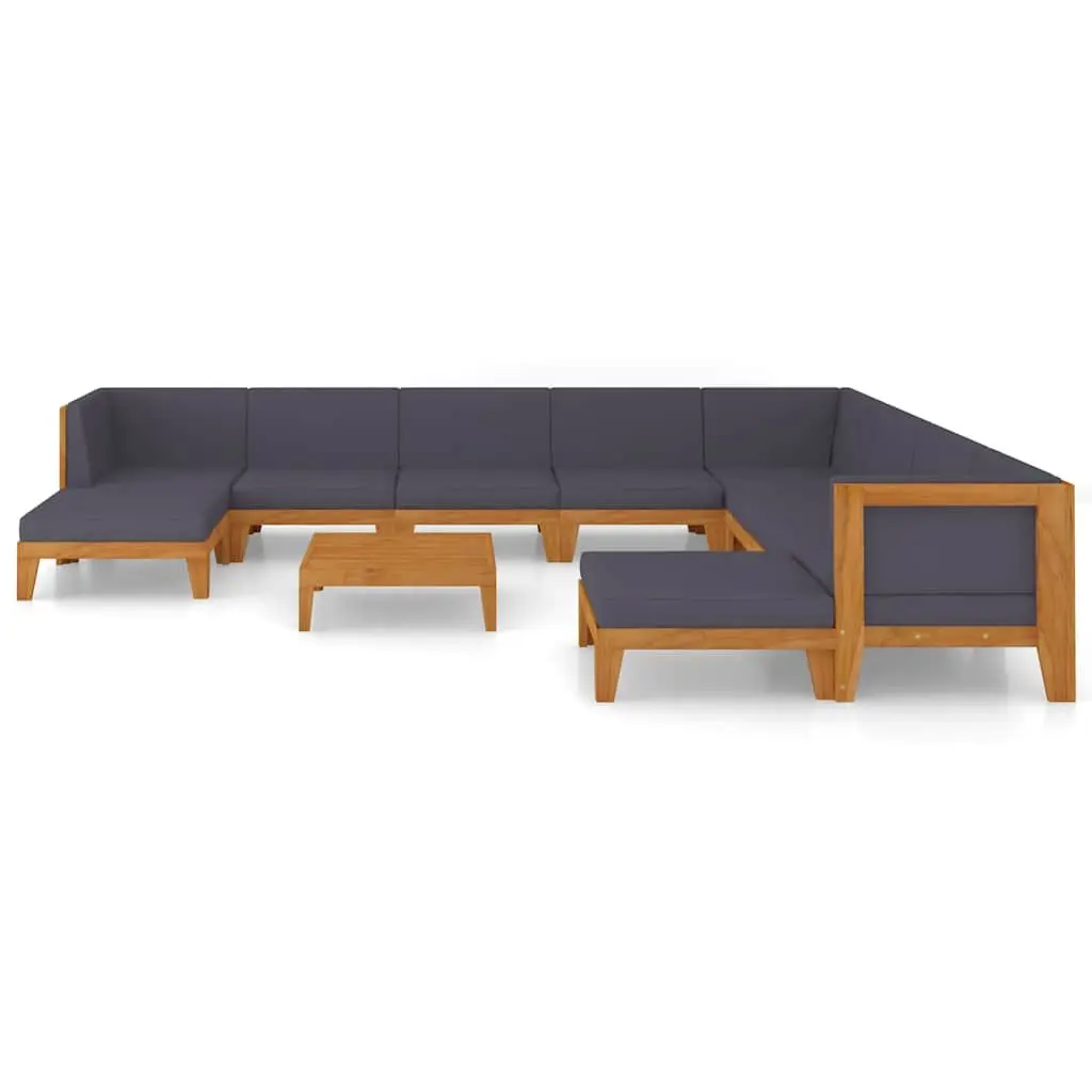 Garden Lounge Set 11 Piece Modular Outdoor Furniture Grey Acacia Wood Cushions