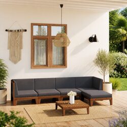 Garden Lounge Set 6 Piece Outdoor Furniture Grey Acacia Wood with Cushions