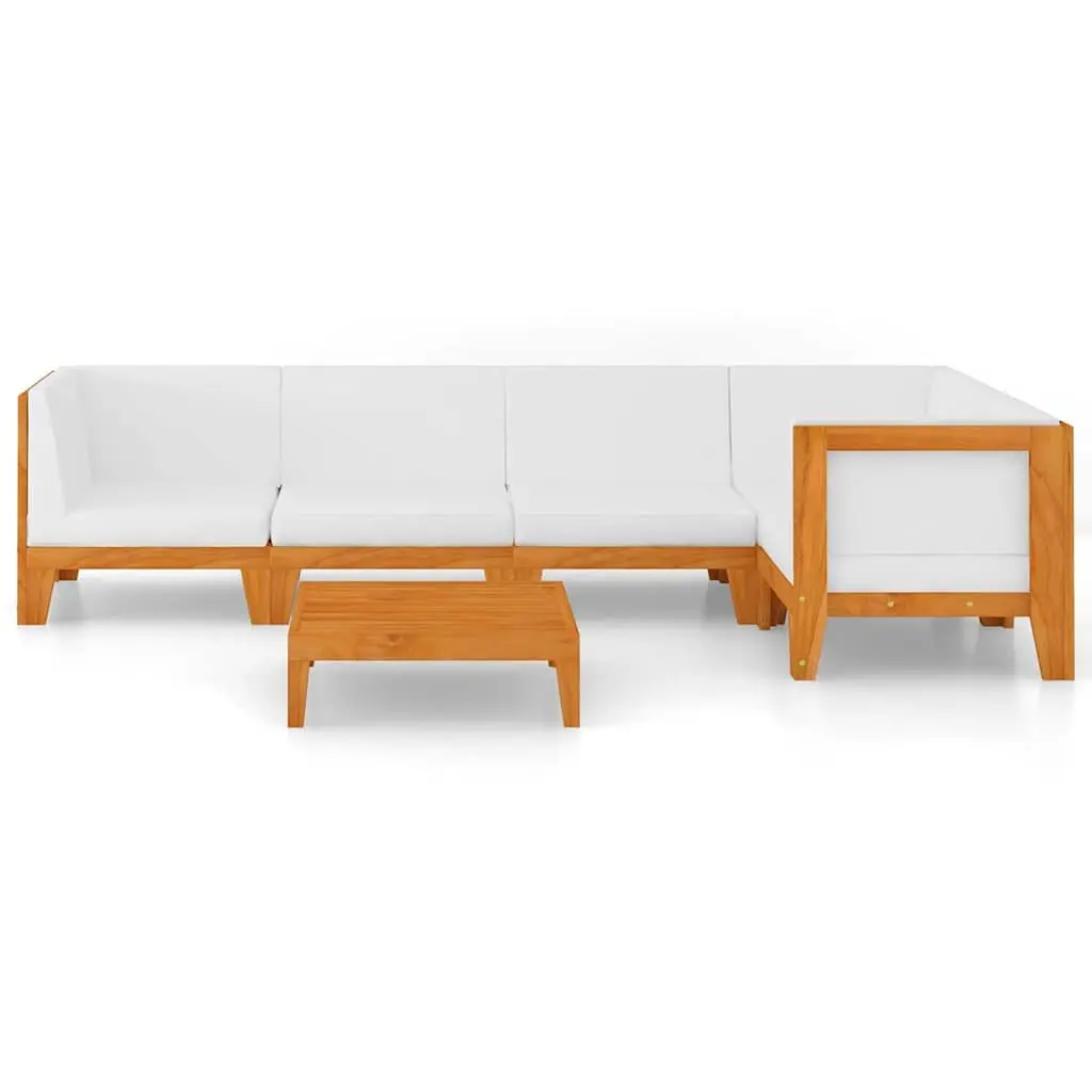 Garden Lounge Set 6 Piece Outdoor Furniture Solid Acacia Wood White Cushions