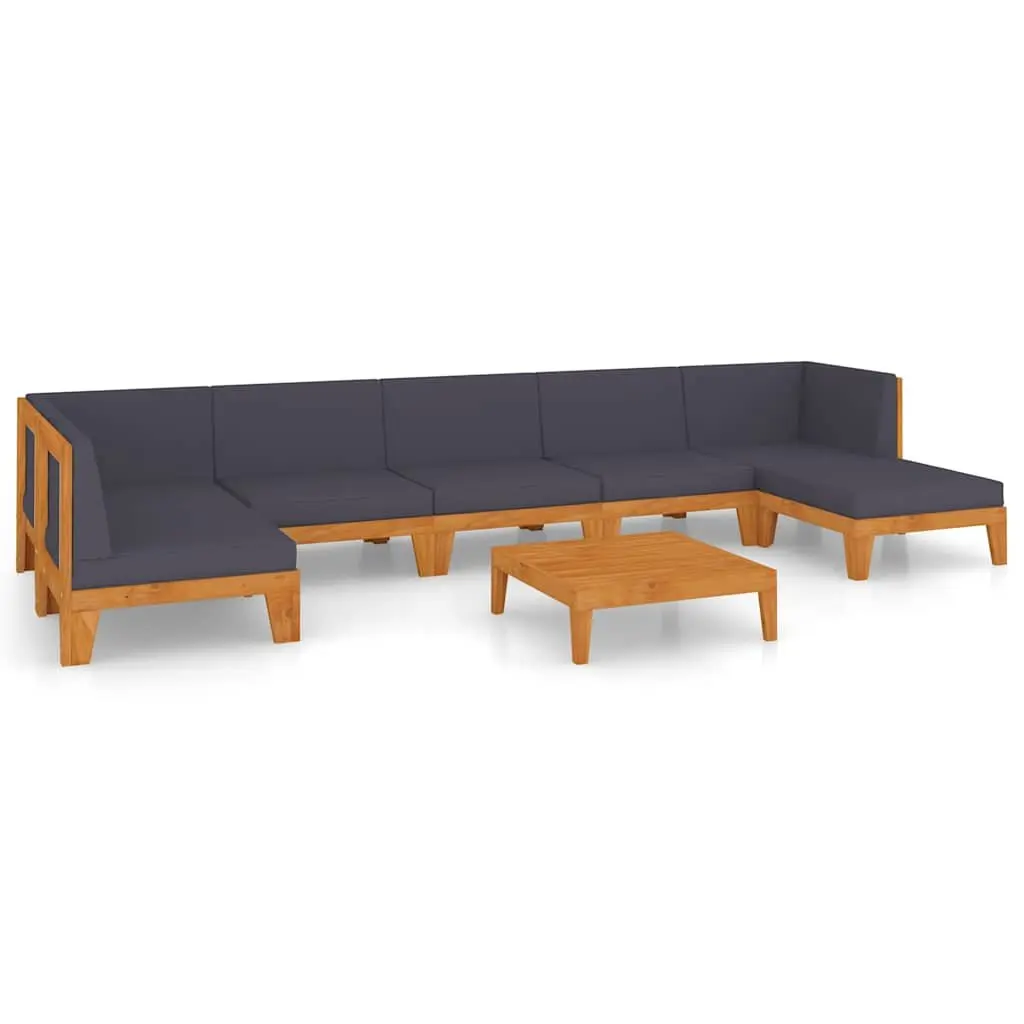 Garden Lounge Set 8 Piece Outdoor Furniture Grey Cushioned Acacia Wood Patio