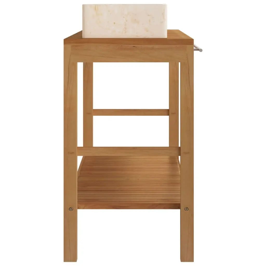 Bathroom Vanity Cabinet with Marble Sinks Solid Teak Wood Double Basin Storage