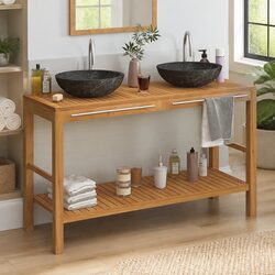 Your Perfect Bathroom Vanity Awaits: Teak Wood with Marble Sinks