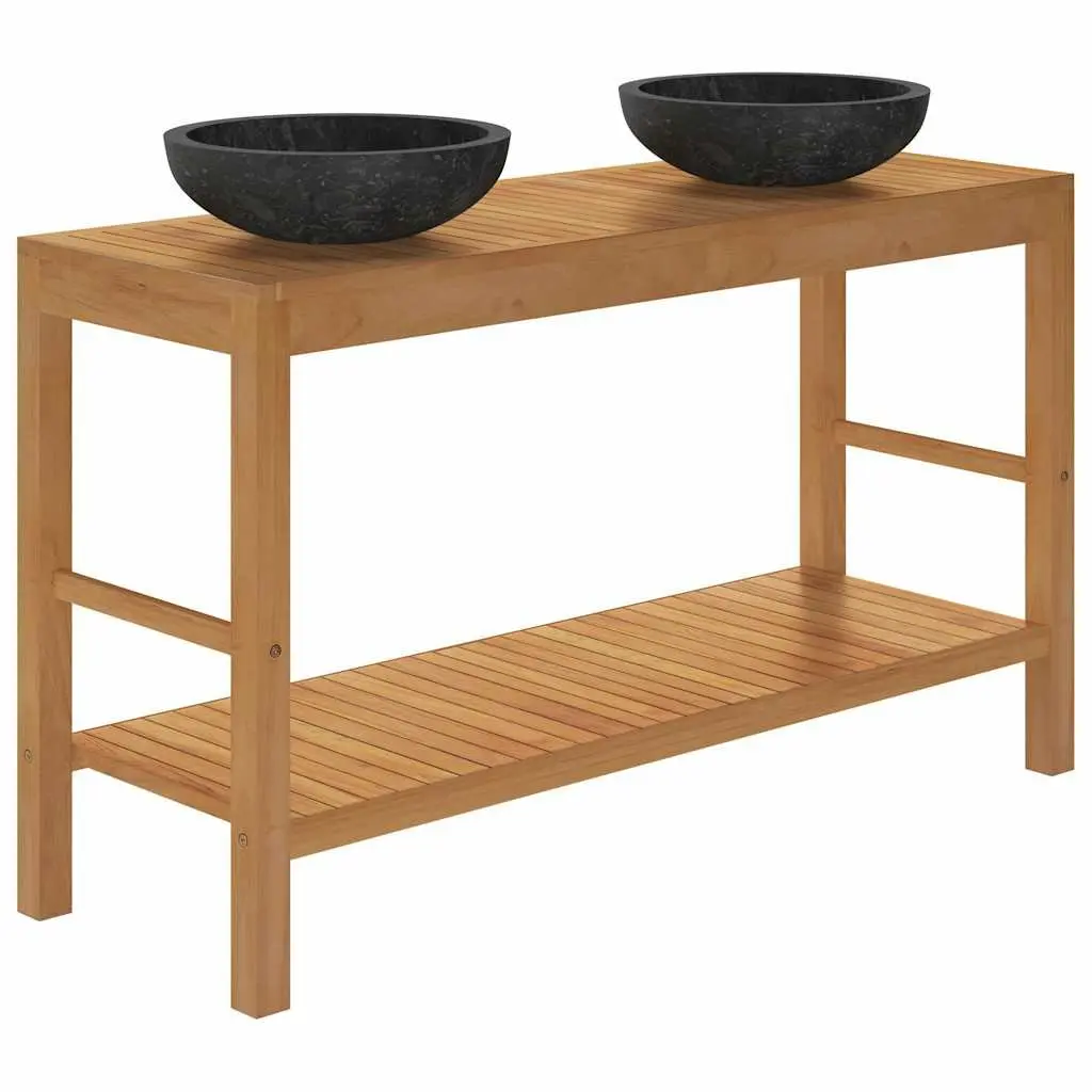 Bathroom Vanity Unit Solid Teak Wood Double Sink Marble Basin