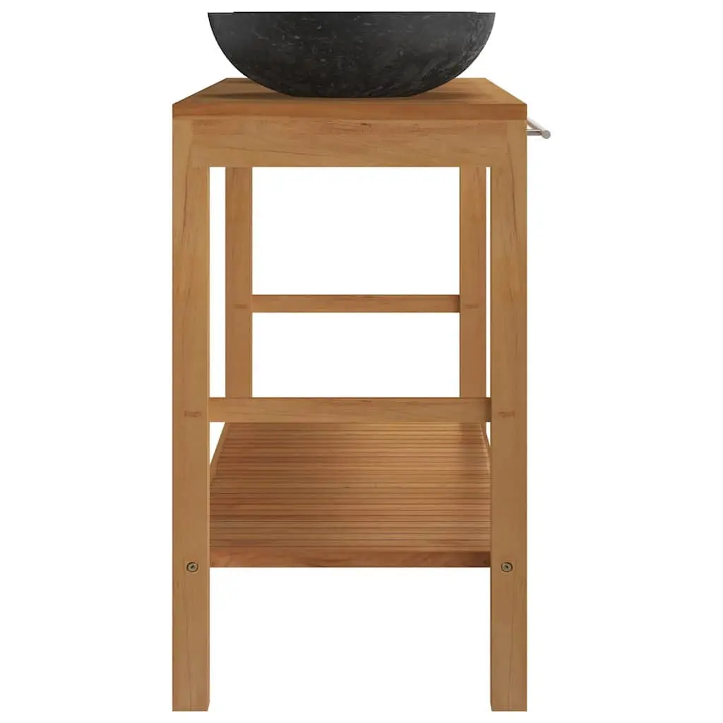 Bathroom Vanity Unit Solid Teak Wood Double Sink Marble Basin