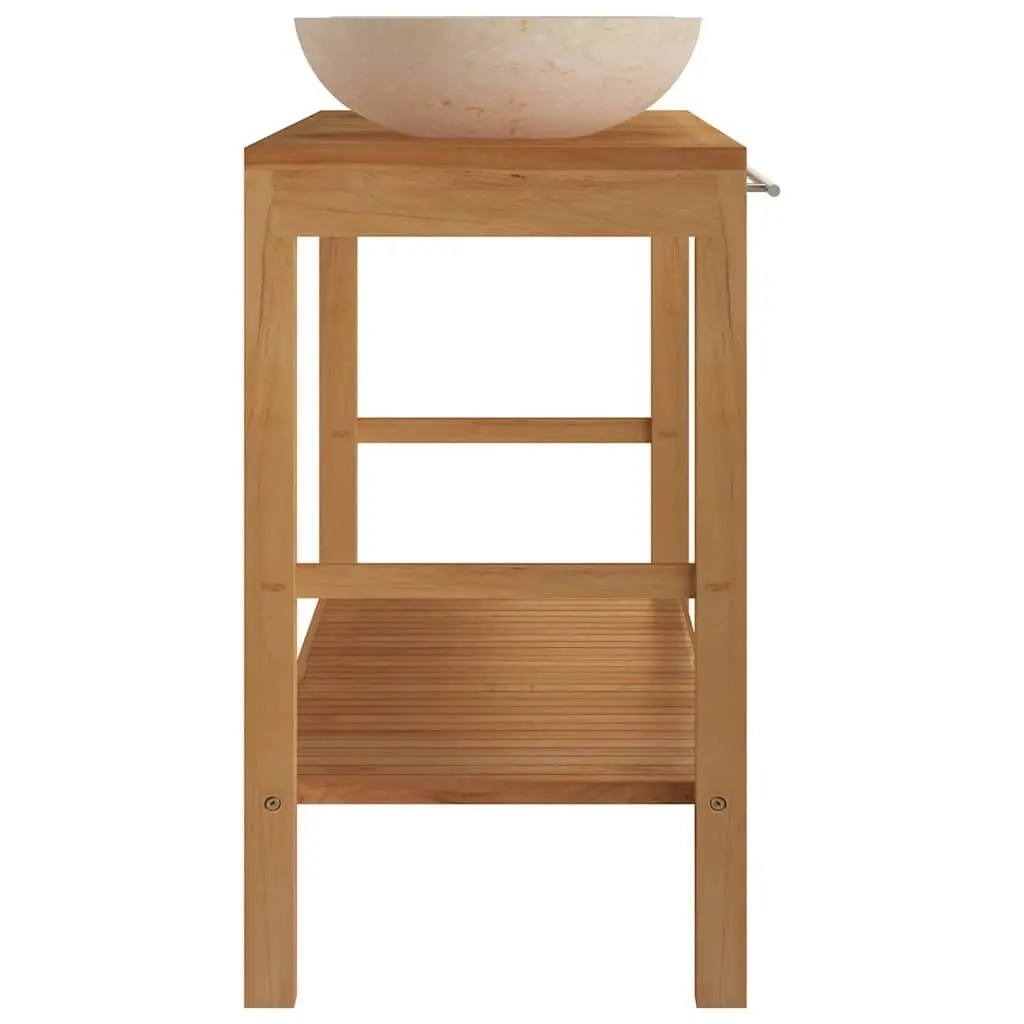 Bathroom Vanity Cabinet Solid Wood Teak Double Sinks Marble Countertop