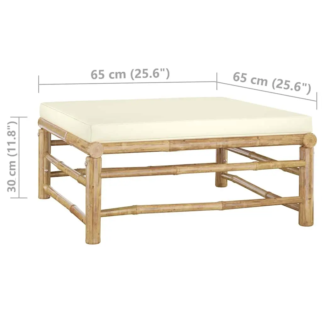 Garden Lounge Set 6 Piece Bamboo Outdoor Furniture with Cream White Cushions