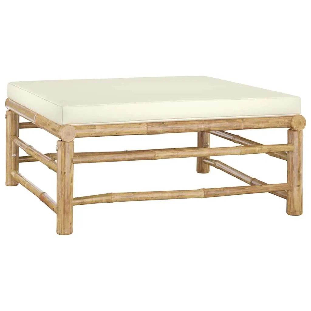 Garden Lounge Set 6 Piece Bamboo Outdoor Furniture with Cream White Cushions