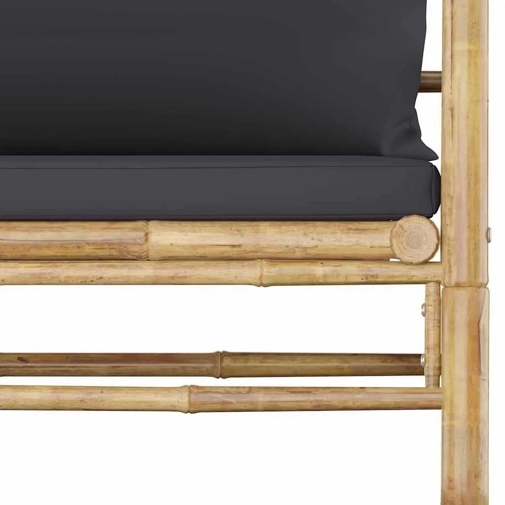 Garden Lounge Set 6 Piece Bamboo Outdoor Furniture Grey Cushions Modular