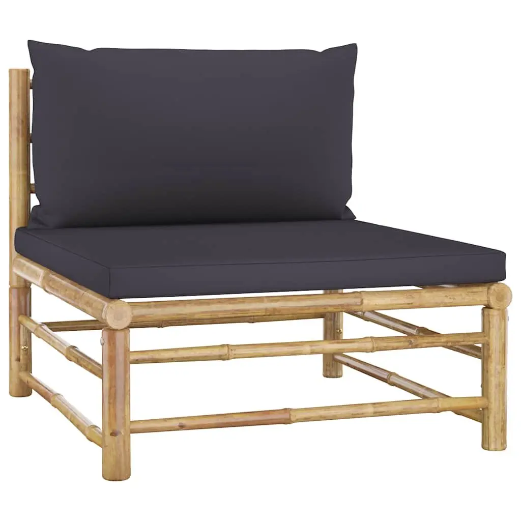 Garden Lounge Set 6 Piece Bamboo Outdoor Furniture Grey Cushions Modular