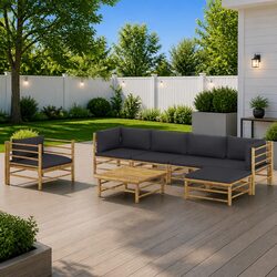 Garden Lounge Set 7 Piece Bamboo Outdoor Furniture with Cushions Modular