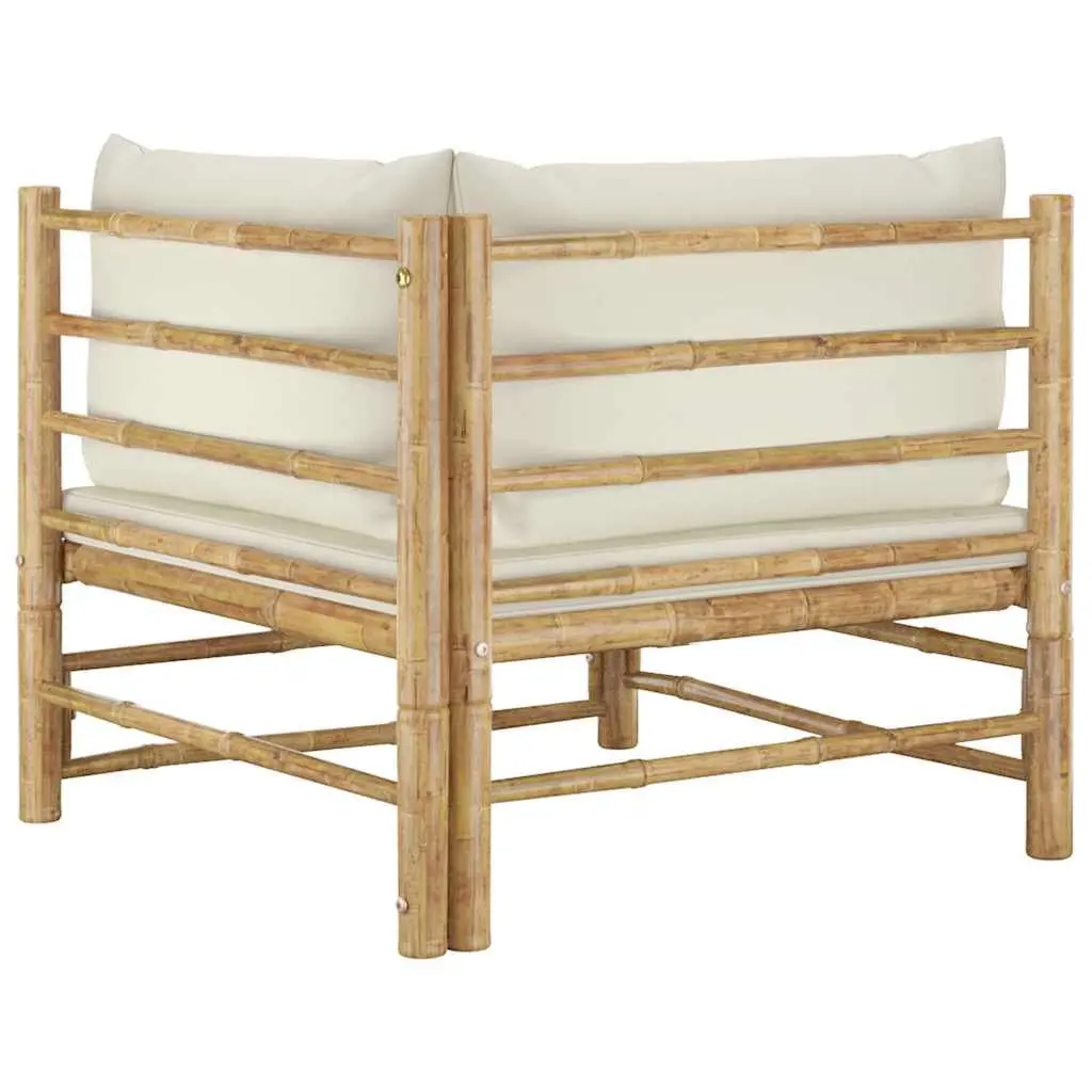 Bamboo Garden Lounge Set Outdoor Furniture Cream White Cushions 2 Piece