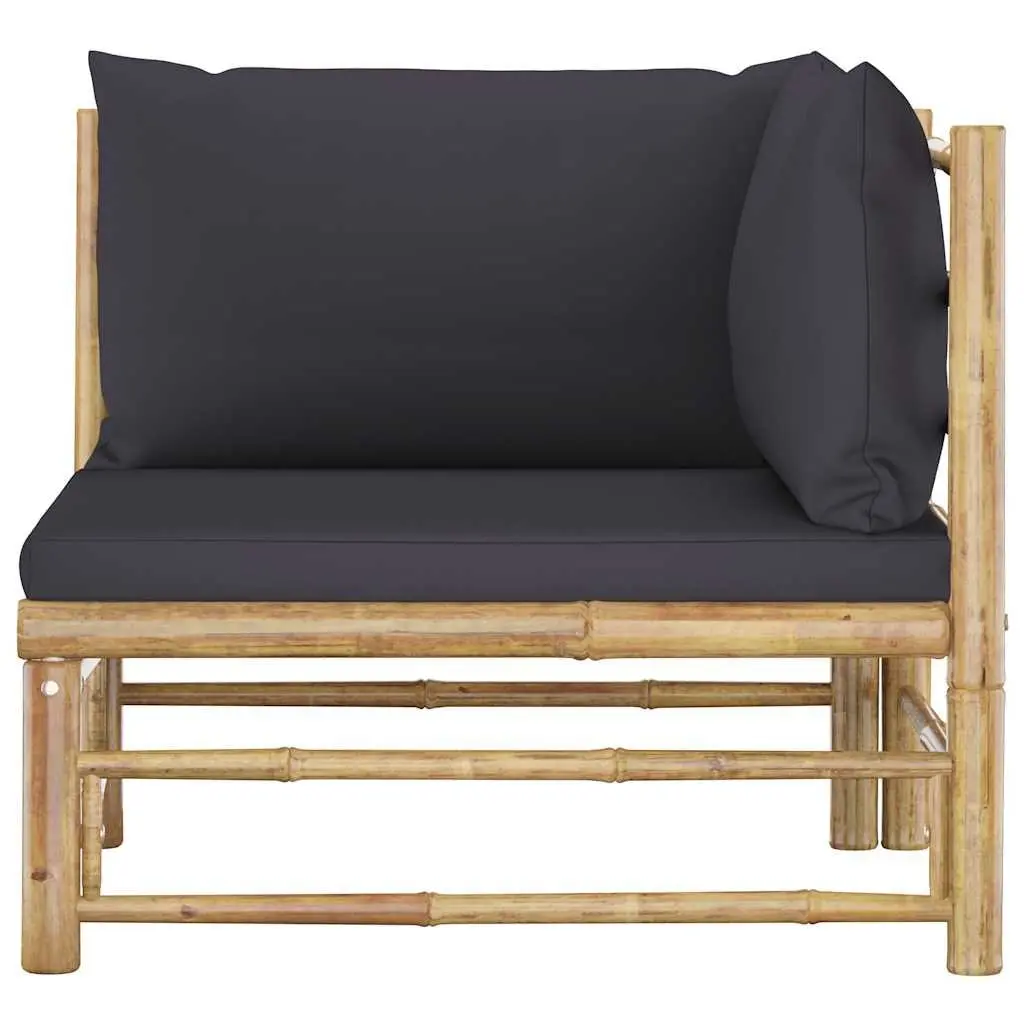 2 Piece Bamboo Garden Lounge Set Outdoor Furniture with Thickly Padded Dark Grey Cushions