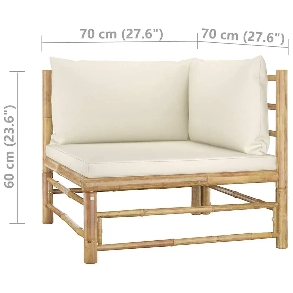 Bamboo Lounge Set Outdoor Modular 3 Piece Cream White Cushions Garden Furniture