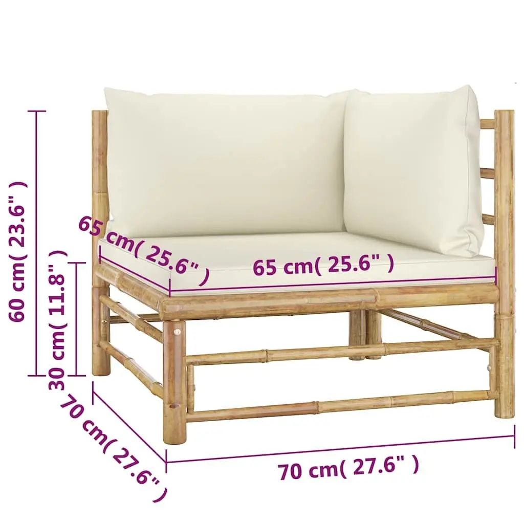 Garden Lounge Set Bamboo Modular Outdoor Furniture 4 Piece with Cushions White