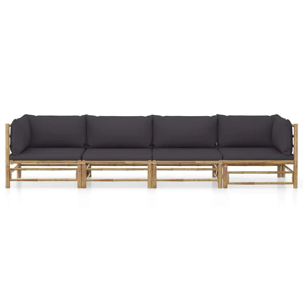 Bamboo Garden Lounge Set 4 Piece Outdoor Furniture with Grey Cushions
