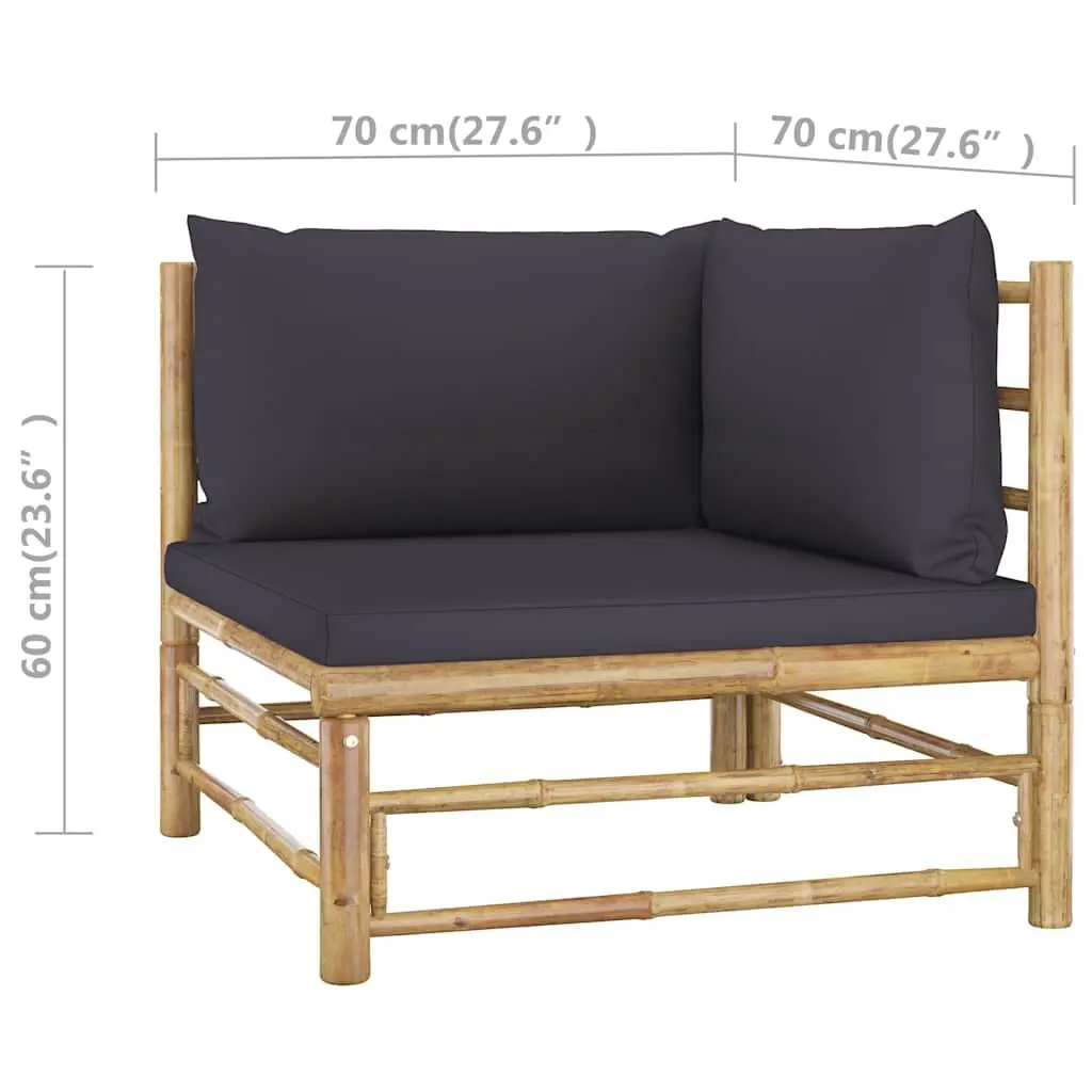 Bamboo Garden Lounge Set 4 Piece Outdoor Furniture with Grey Cushions