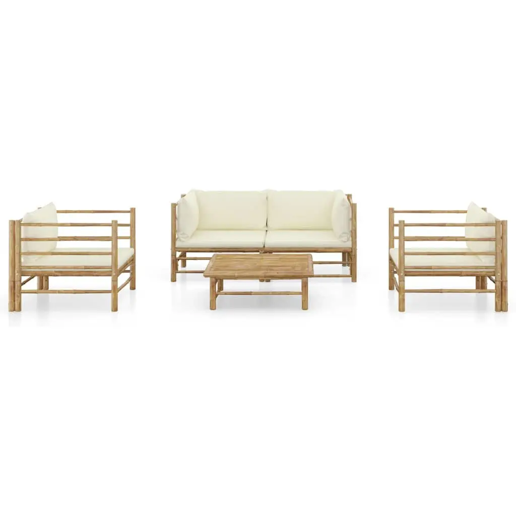 5 Piece Bamboo Garden Lounge Set Outdoor Furniture with Cream Cushions Modular